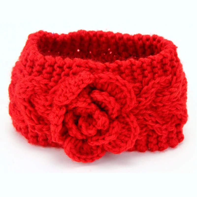 red headband Детская повязка на голову, мягкая однотонная Детская повязка на голову, зимняя теплая вязаная детская повязка на голову с цветами, Детские аксессуары для волос - Цвет: red headband