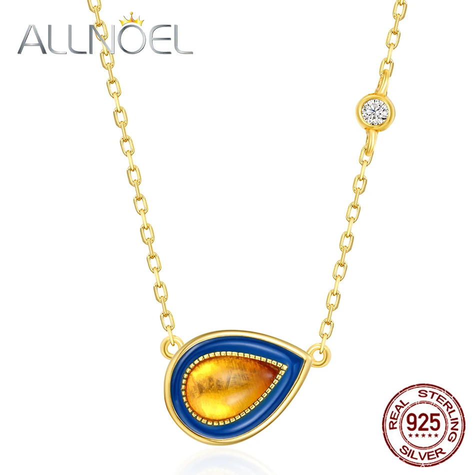 

ALLNOEL Silver 925 Jewelry Wedding Necklace 100% Natural Amber Blue Enamel New Arrival Wholesale Valentines Day Gift Necklaces