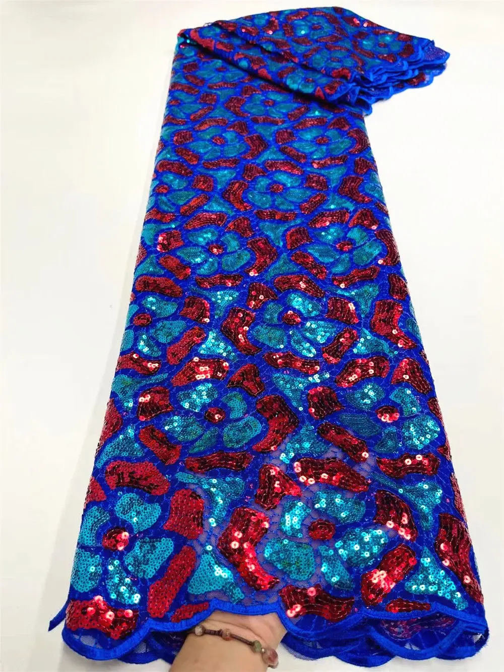 Сетчатая кружевная ткань с двойной цветной вышивкой из пайеток в современном африканском традиционном стиле для шитья на особые случаи F3183.