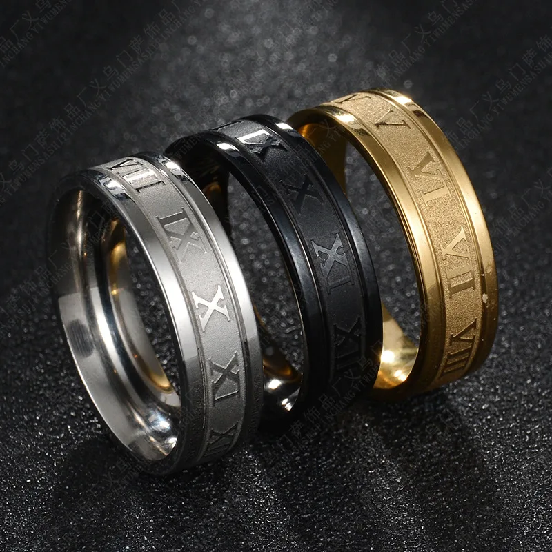 

2021 Vintage Roman Numerals Men Rings Temperament Fashion 6mm Width Stainless Steel Rings For Men Jewelry Gift