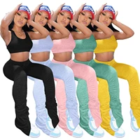 european and american womens clothing vest unilateral pleated pants sports leisure suit