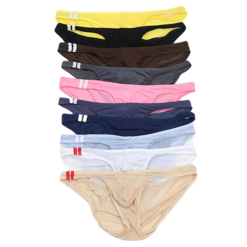 10PCS Men Briefs Ice Silk Ultra-thin Breathable Transparent Underpants Low Waist Sexy Men Panties Elastic Underwear Briefs