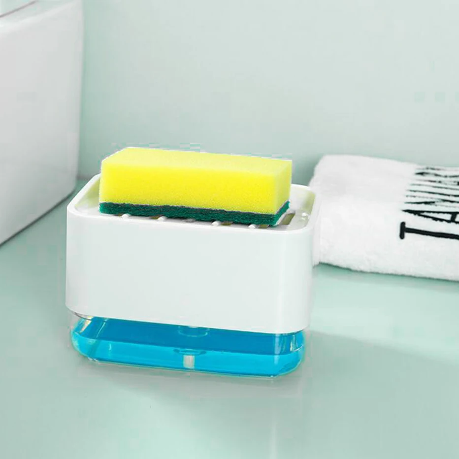 2-in-1 Soap Pump Dispenser with Sponge Holder Liquid Container Hand Press Organizer Kitchen Cleaner Tools | Дом и сад