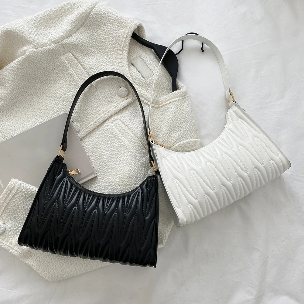 

Fashion Women Pleated Lattice Pattern PU Leather Shoulder Underarm Bag Casual Ladies Solid Color Small Hobos Handbags Purse