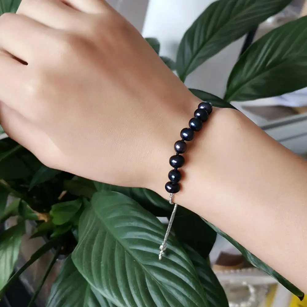 Браслеты женские из натурального пресноводного жемчуга 5-6 мм черный/белый жемчуг