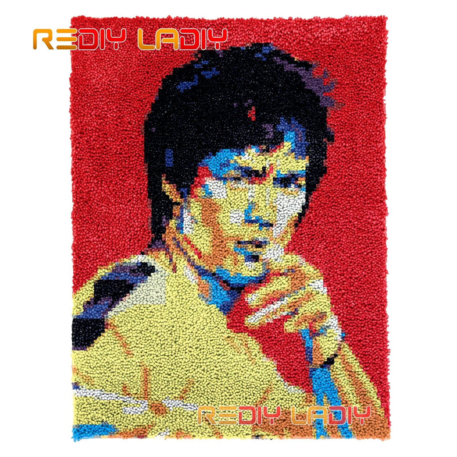 

Latch Hook Rug Kits Bruce Lee Seat Cushion DIY Carpet Rug Chunky Yarn Arts Crochet Wall Tapestry Knotted Plush Floor Mat Crafts