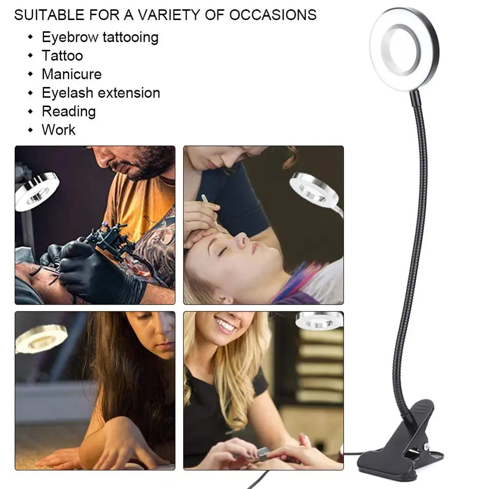 

USB 6500K LED Tattoo Work Desktop Clip Light Manicure Reading Eyelash Extension Eyebrow Eye Lip Cosmetic Eye Care Lighting Tools