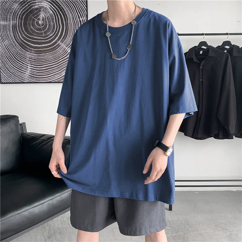 HYBSKR Summer Man T-shirts Short Sleeve Solid Color Casual Oversized T Shirt Men Harajuku Hip Hop Cotton Men's Clothing Tops Tee
