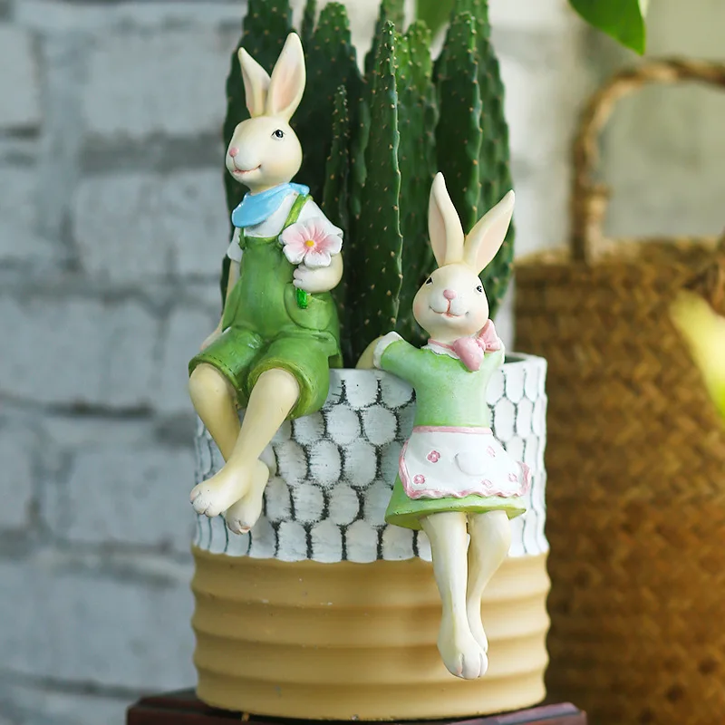 

Creative courtyard garden balcony flower pot decoration ornaments outdoor couple rabbit ornaments simple resin potted pendant