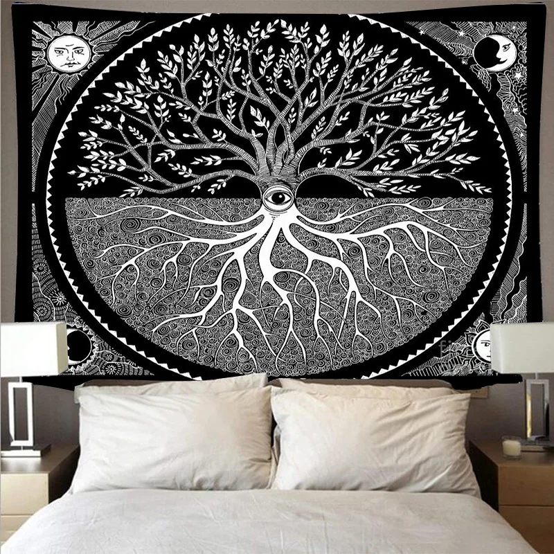 Настенный гобелен с изображением солнца Луны мандалы | Дом и сад