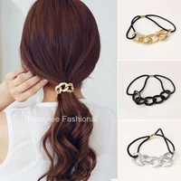 punk style hair accessories women girls metal circle elastic hair band rubber vintage chain ponytail acrylic hair rope scrunchy