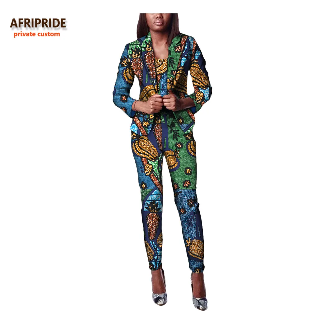 Африканский стиль, Осенний женский костюм из 2 предметов, AFRIPRIDE, рукав три четверти, пальто+ комбинезон длиной до щиколотки, повседневный офисный костюм, A722633 - Цвет: 450J
