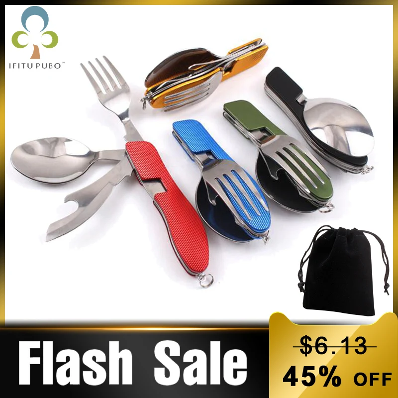 4 в 1 Открытый посуда вилка ложка Ножи открывалка для бутылок Кемпинг