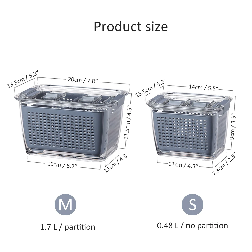 

Washing Drain Basket For Fruit And Vegetable Healthy Fresh-Keeping Box Without BPA Durable Refrigerator Food Preservation Box