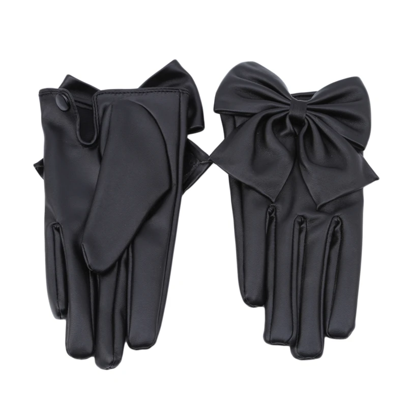 

Hot Selling Winter Motorcycle Lady Rivet Butterfly Bow Soft PU Leather Gloves For Women Black Red High Quality Fashion Accessory