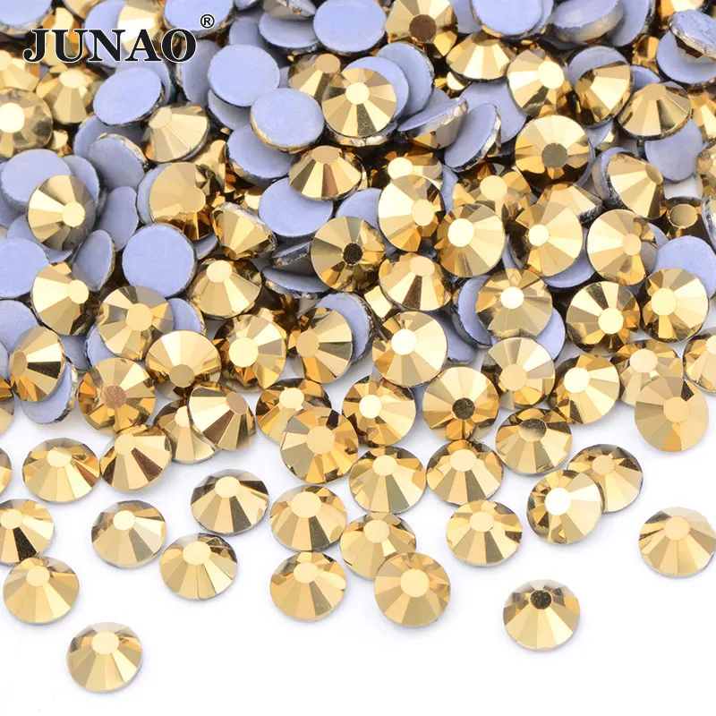 JUNAO SS6 8 10 12 16 20 30 Lt.Topaz Hotfix Glass Rhinestone Round Flatback Strass Applique Iron on Transfer Crystal Stone | Дом и сад