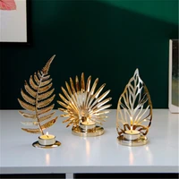 creativity iron candle holders party wedding decorations glass candle candlesticks gold metal plant leaves candelabra table