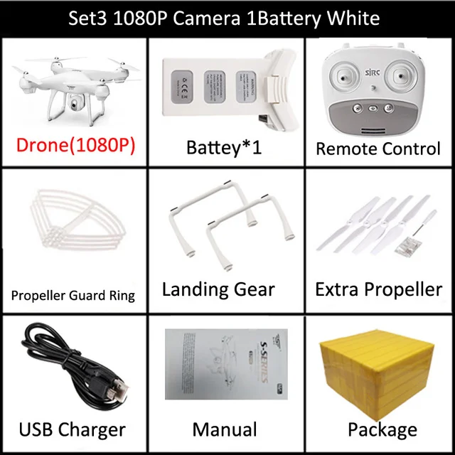 Set3 1080P 1B White LAUMOX S70W Радиоуправляемый Дрон с режимом следования за мной с 720 P/1080 P HD камерой Регулируемый Широкоугольный FPV gps Профессиональный Квадрокоптер вертолет - Цвет: Set3 1080P 1B White