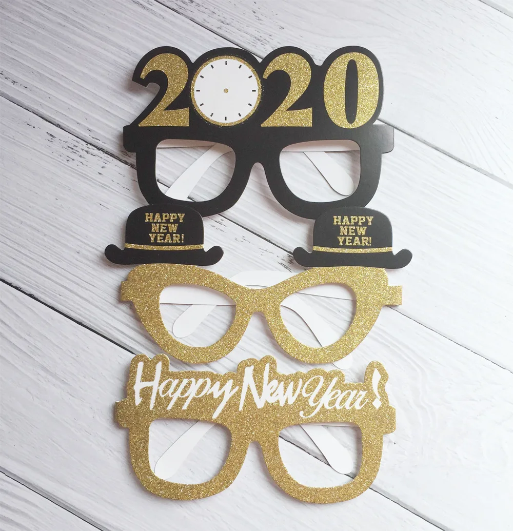 

2020 Happy New Year Glasses Eyeglasses Frames Funny Novelty Paper Photo Prop Party Favors Costume Prop 9pcs/set