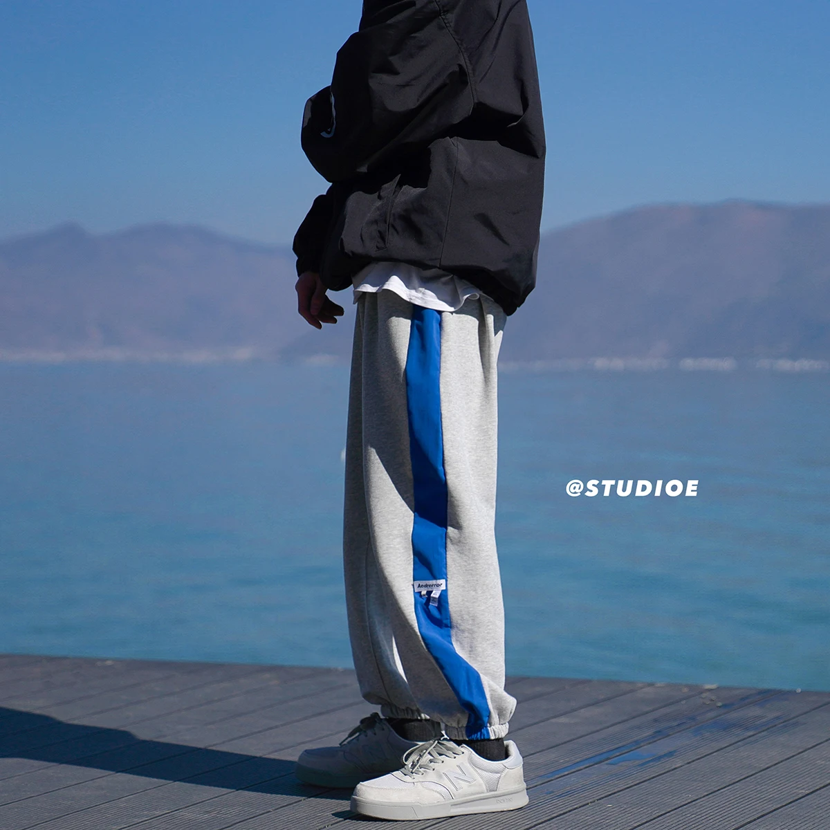 

ader blue striped Korean ins loose unisex sports casual pants men