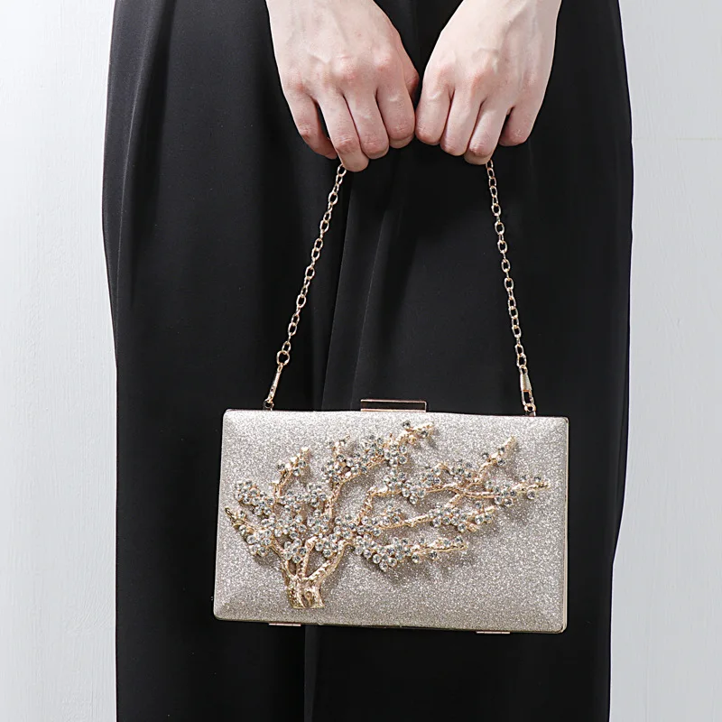 

Personality Planting Rattan Alloy Diamond Banquet Bag Fashion Three-dimensional Flower Clutch Wedding Dress Bridal Evening Bag