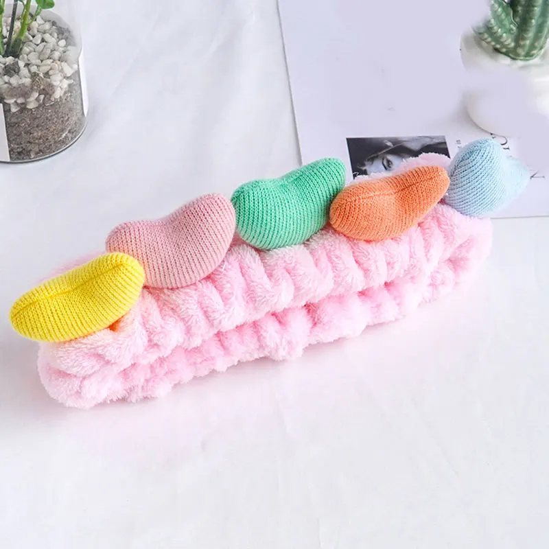 

Multi-Color Heart Shaped Hairband Turban Fashion Plush Warm Headbands Soft Coral Fleece Hair Band Girl Lovely Elastic Head Warp