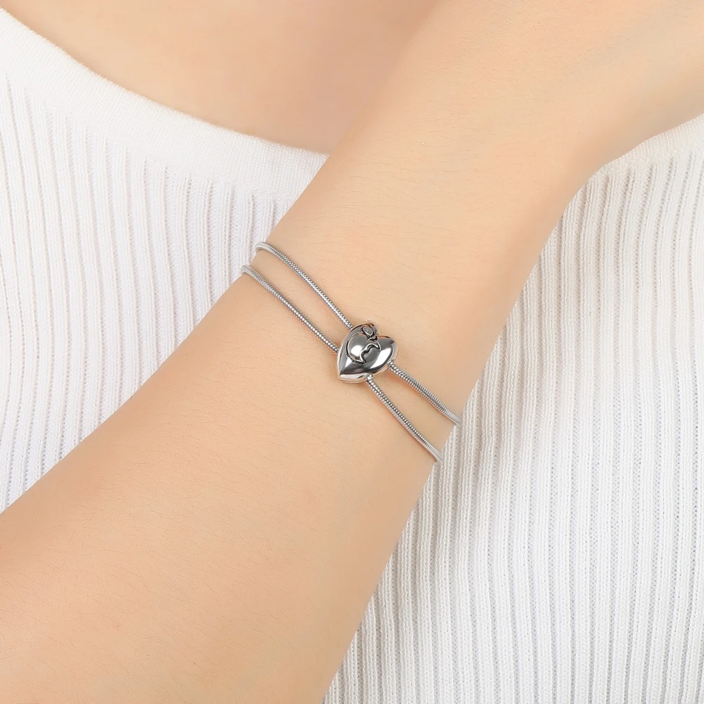 Женский браслет из серебра 925 пробы с подвеской в виде сердца | Украшения и