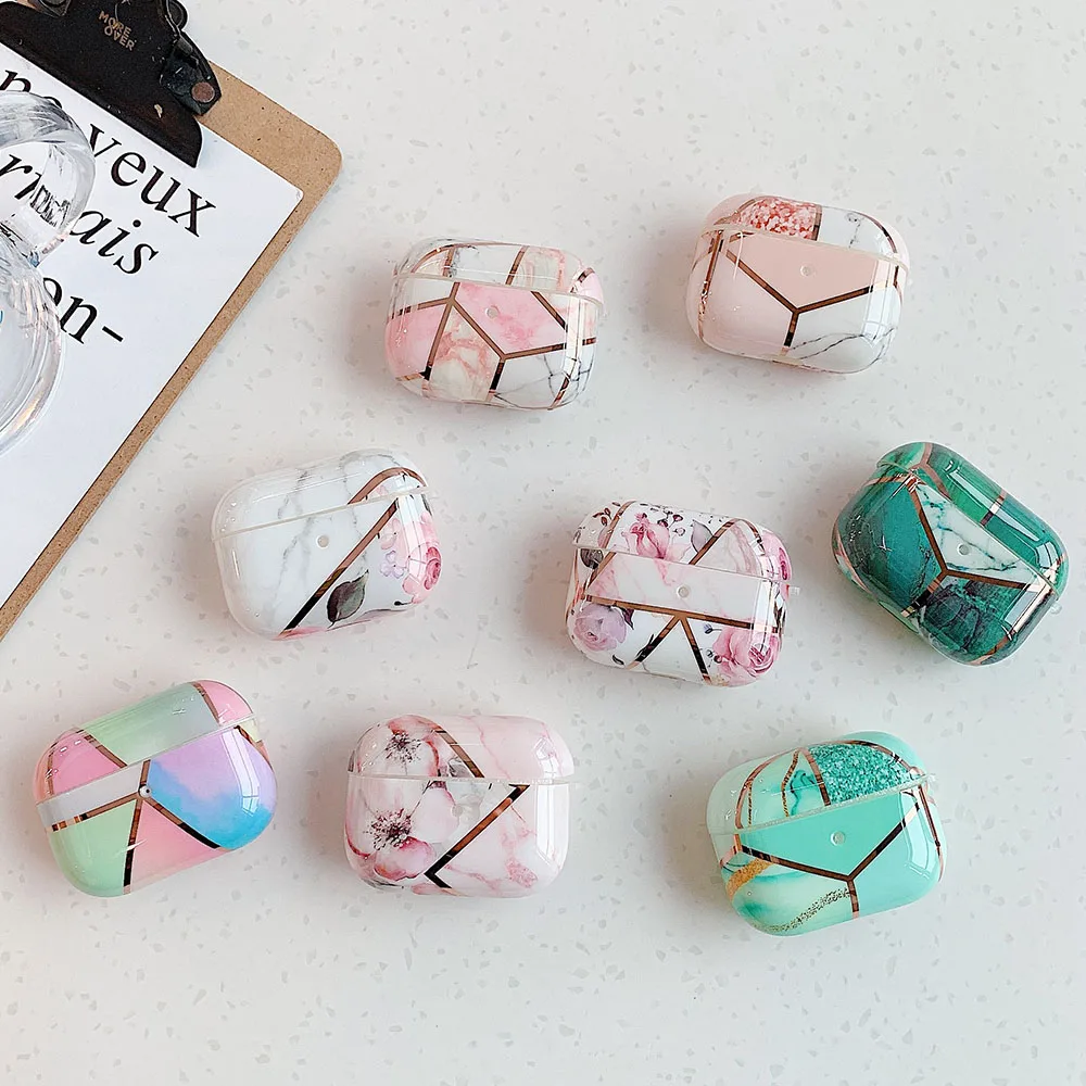 Чехол с геометрическим рисунком для Airpods Pro Air Pods 3 мягкий милый мраморный