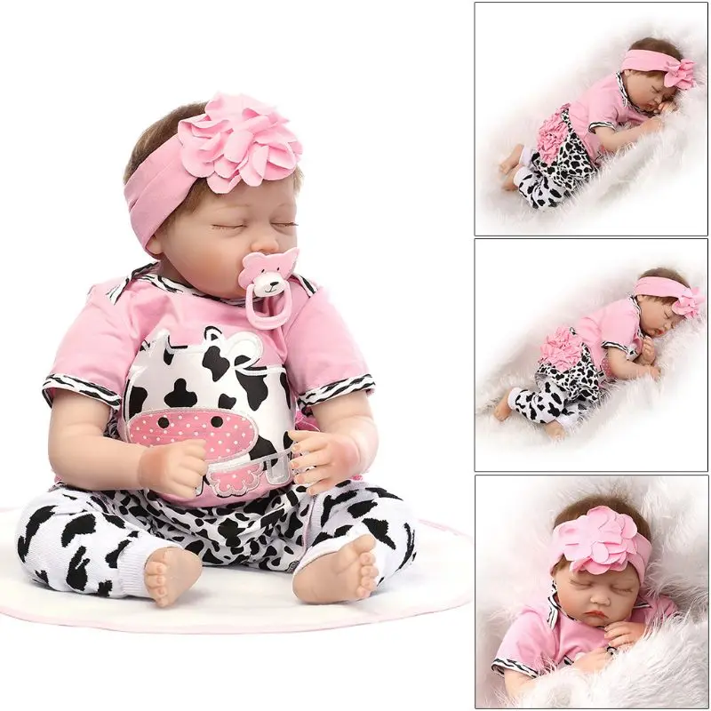 

55cm Silicon Vinyl Doll Milk Cow Pink Newborn Lifelike Baby Toy Early Childhood