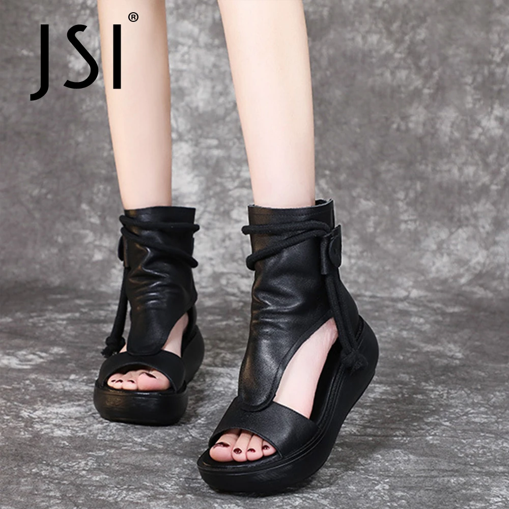 

JSI/летние женские сандалии-гладиаторы из натуральной кожи; Удобная обувь на платформе в стиле ретро; Новинка; Повседневные Босоножки с откры...