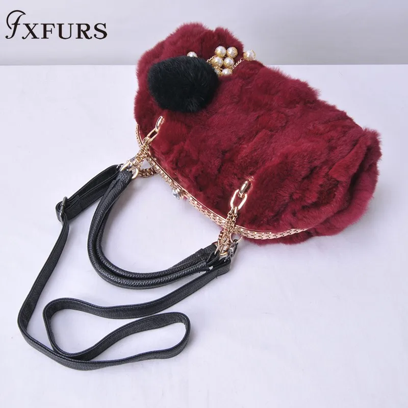 2020 New Real Fur Rabbit Skin Brand Casual Shoulder Bag for Women Handbag Ladies Fashion Messenger Diamond | Багаж и сумки