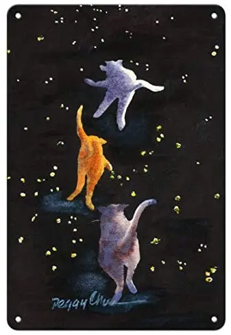 

Кошки в космосе-Гавайские кошки (Popoki) -из оригинальной гавайской акварельной картины Пегги Чун металлический жестяной знак