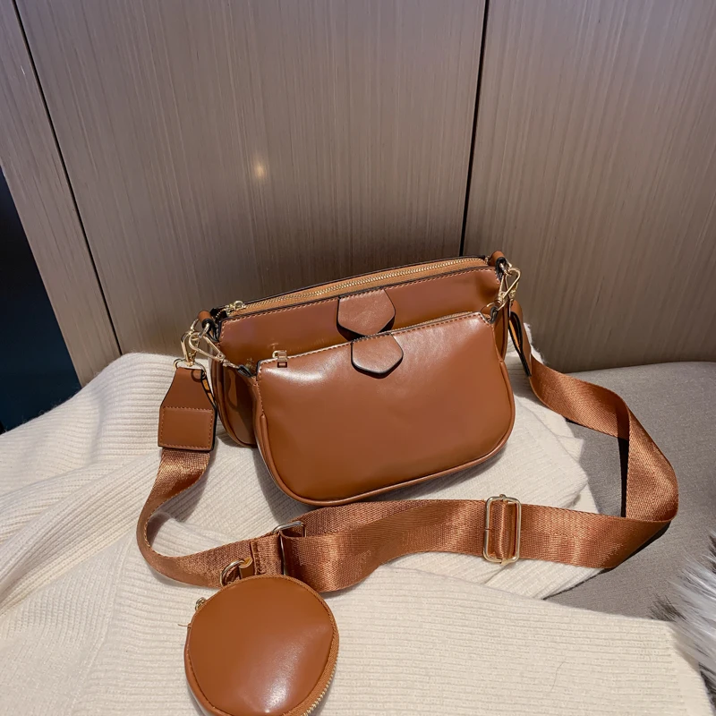 3 шт. однотонные сумки через плечо из искусственной кожи для женщин 2019