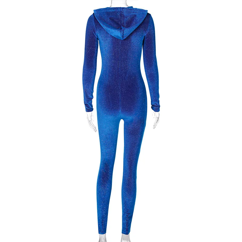 

Long Sleeve Zipper Hooded Jumpsuit Autumn Winter Women Fashion Streetwear Outfits Velvet Dot Print Patchwork Romper