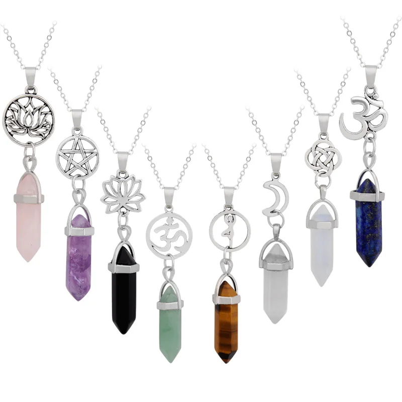 

Simple Exquisite Natural Crystal Stone Necklace Reiki Healing Quartz Bullet Hexagonal Prism Pendant Jewelry Gift For Women Man