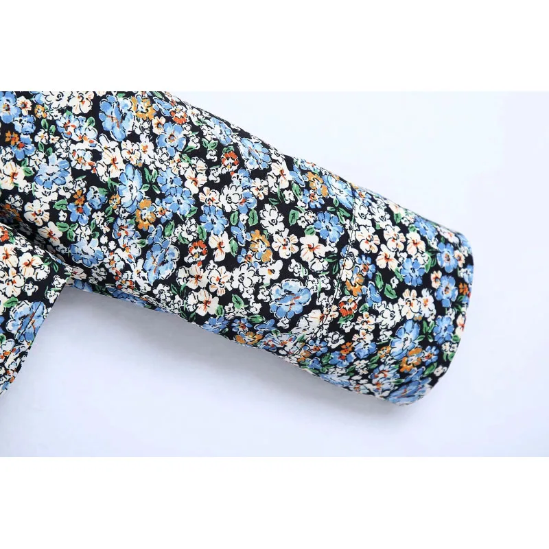 

Vintage Chic Floral Printed Cropped Blouses Women Fashion Turn-down Collar Long Sleeve Shirts Female Chic Tops