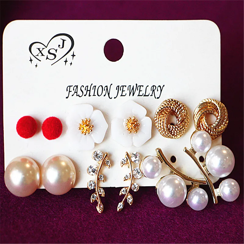 Женские серьги-гвоздики с жемчугом 6 Пары/компл. | Украшения и аксессуары