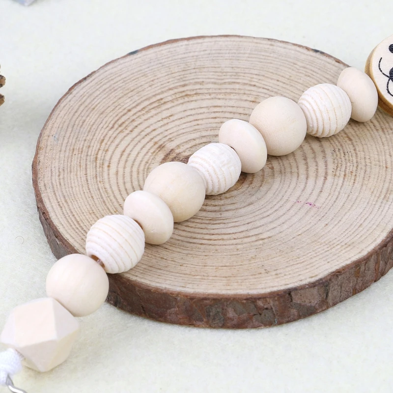 

Baby Dummy Chain Wood Pacifier Clip Bear Head Bead Dummy Clip Infant Teether Toy F3ME