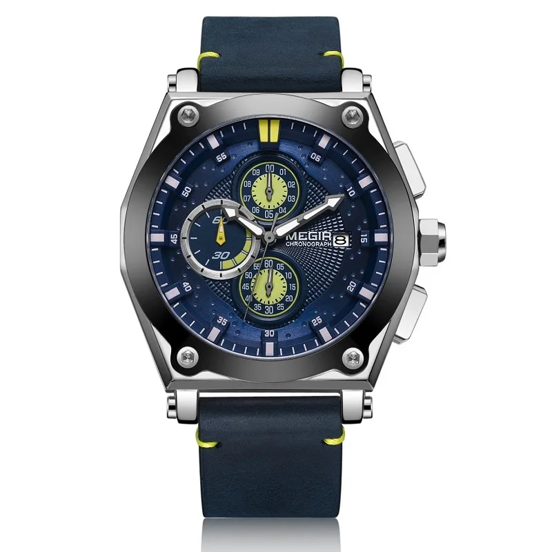 

MEGIR Top Brand Blue Quartz Men Watches Leather Strap Chronograph Sport Wrist Watch Men Clock Relogio Masculino Reloj Hombre 098