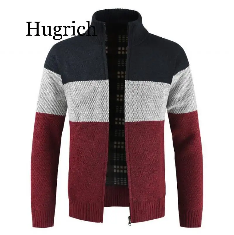 Мужской вязаный кардиган в полоску Повседневный шерстяной джемпер с карманами