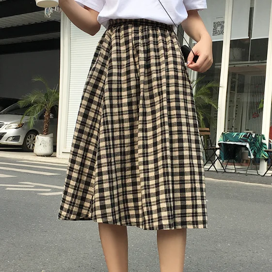 Женская винтажная длинная юбка макси размера плюс свободная клетчатая с высокой