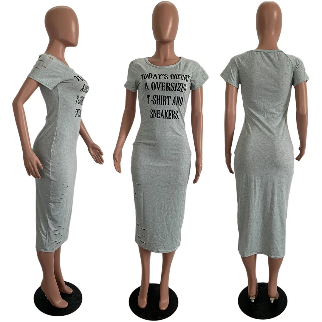 

Fashion Women Straight Letter Hollow Out Long Dress Vestidos Summer 2021 New