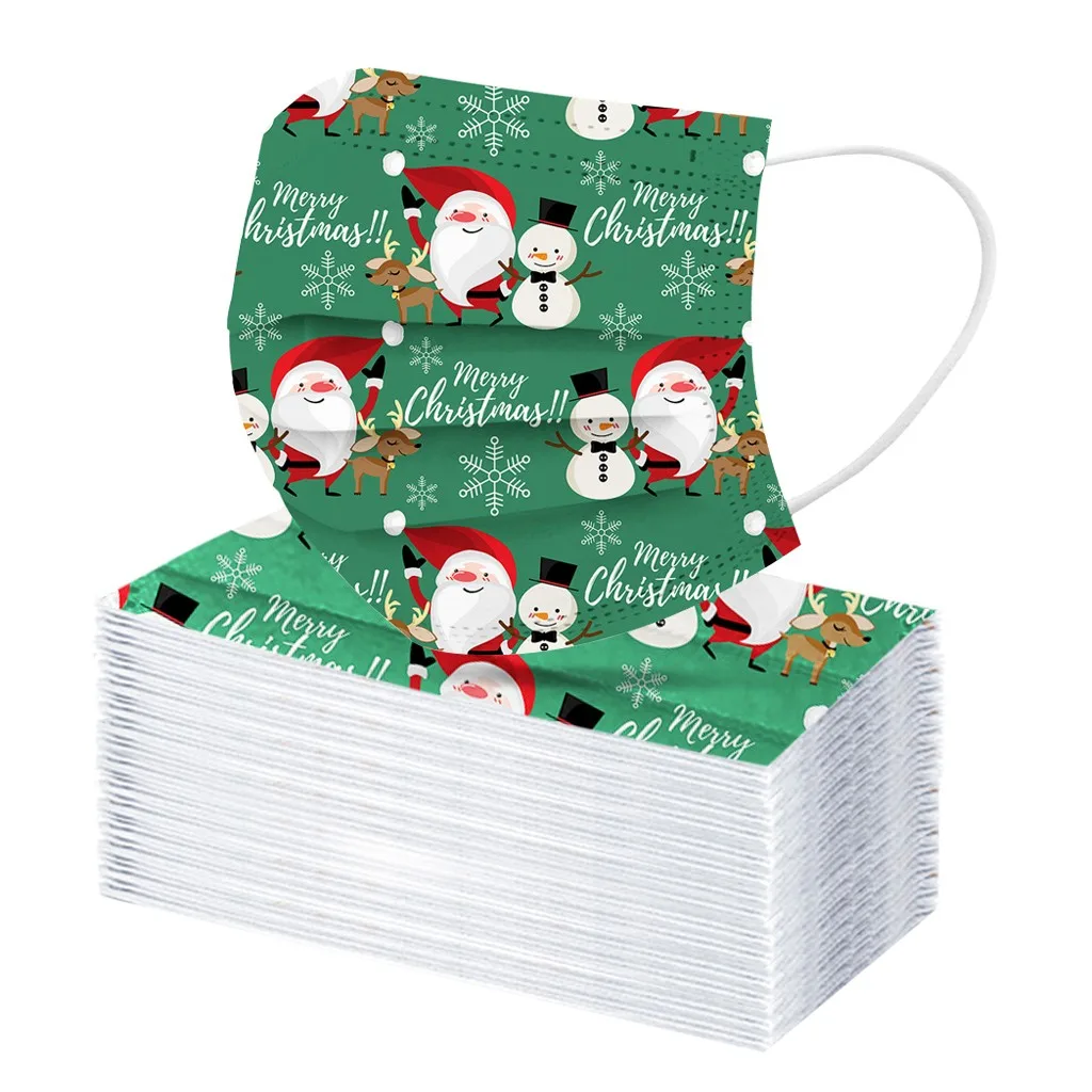 

50/100pcs Disposable Christmas Face Mask Anti Dust Smog Breathable Gauze Mask Nonwoven 3 Layers Filter Adults Face Mouth Masks