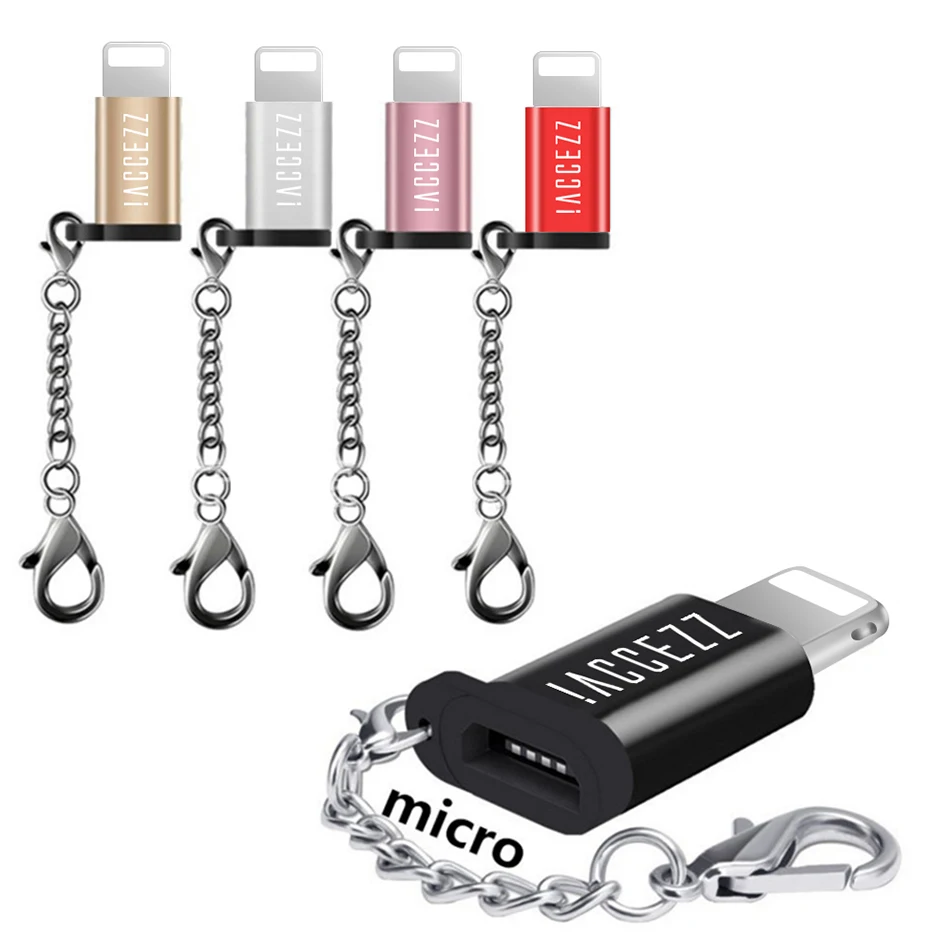 ACCEZZ Micro USB Женский адаптер для освещения для iphone X XS XR 6S 7 5 Plus синхронизация данных Зарядка OTG конвертер с брелоком