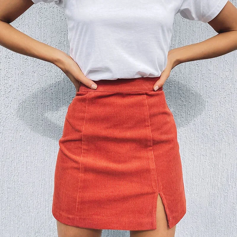 

Fashion Women Corduroy High Waist Split Solid Color All-Match Skirts Women's Casual Short Skirts Women