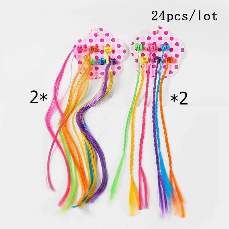 24pcs A Аксессуары для волос, резинки для волос для девочек, Русалочка, цветные длинные косы, эластичные резинки для волос, синтетическая резинка для волос для детей, резинки для волос - Цвет: 24pcs A