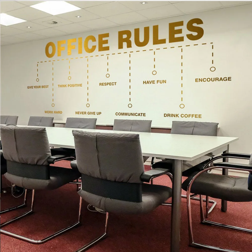 Офисные правила плакат наклейка на стену работа мотивация цитата знак думайте о
