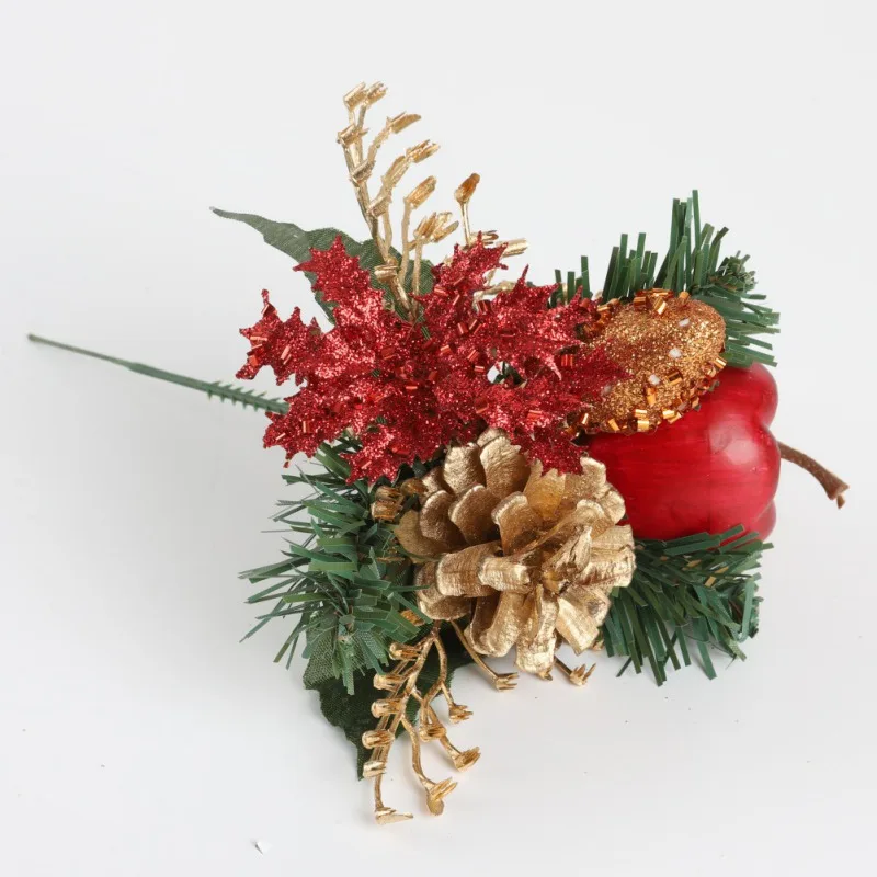 

Christmas Flowers Ornament Artificial Pine Stems Fake Pine Cone Gift Box Flower Arrangements Wreath Holiday Home Winter Decor