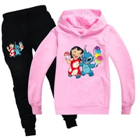 2020 fall stitch clothes for boys children cartoon boy winter long sleeve hoodiepants 2pcs sets pink sweet girls clothing