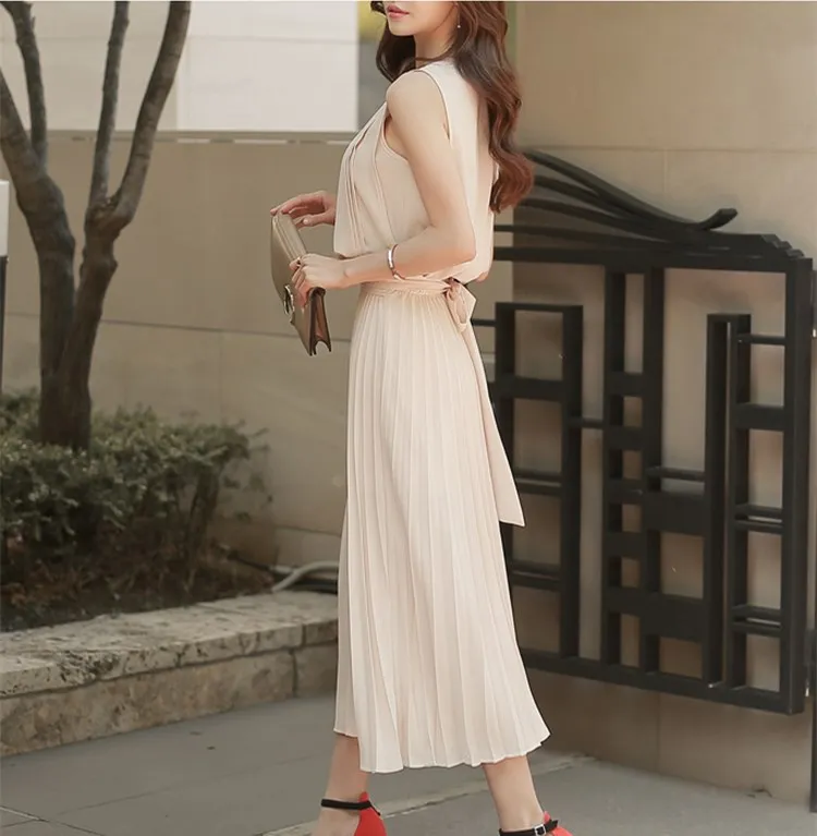 Одежда в стиле бохо плиссированные юбки без рукавов 2020 Ретро стиль женская